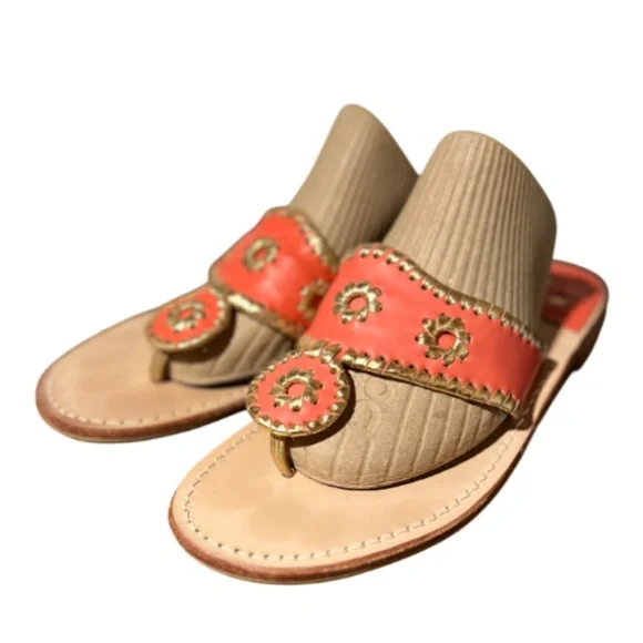 Original Flat Sandals Orange and Metallic Gold - Picture 4 of 8